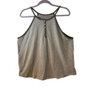 Papermoon Womens Gray Olive Green Halter Henley Tank Top CT4891 Size L